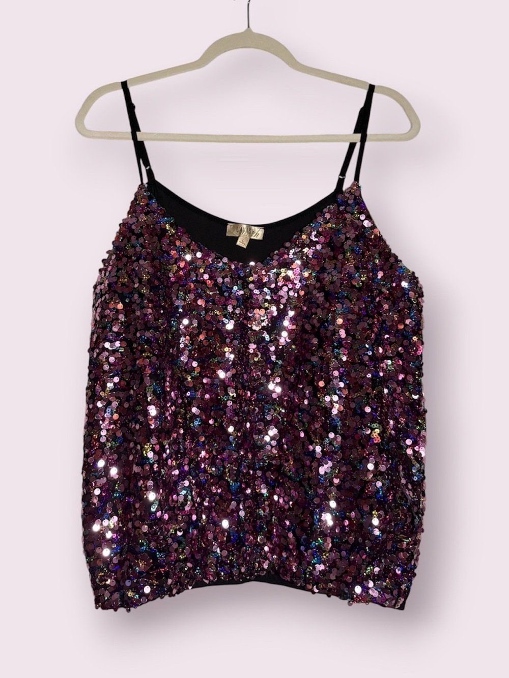 Lavish Pink Rainbow Sparkly Sequin Cami Top Size Large